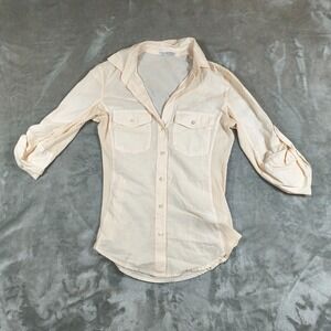 James Perse Shirt Womens 0 Ivory Three Quarter Sleeve Ribbed Button Up Wlc3321cu